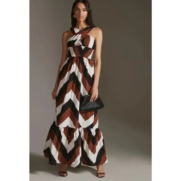 New Plenty Printed Halter Maxi Dress Size Medium